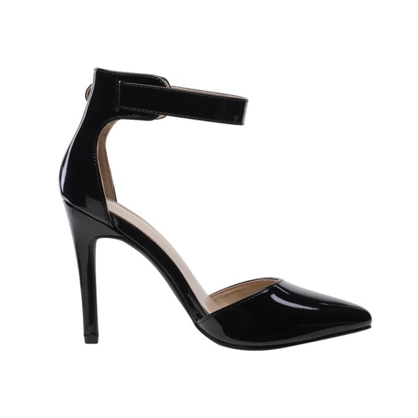 Pointed Toe Ankle Strap Stiletto Pumps - BLACK PAT - 2